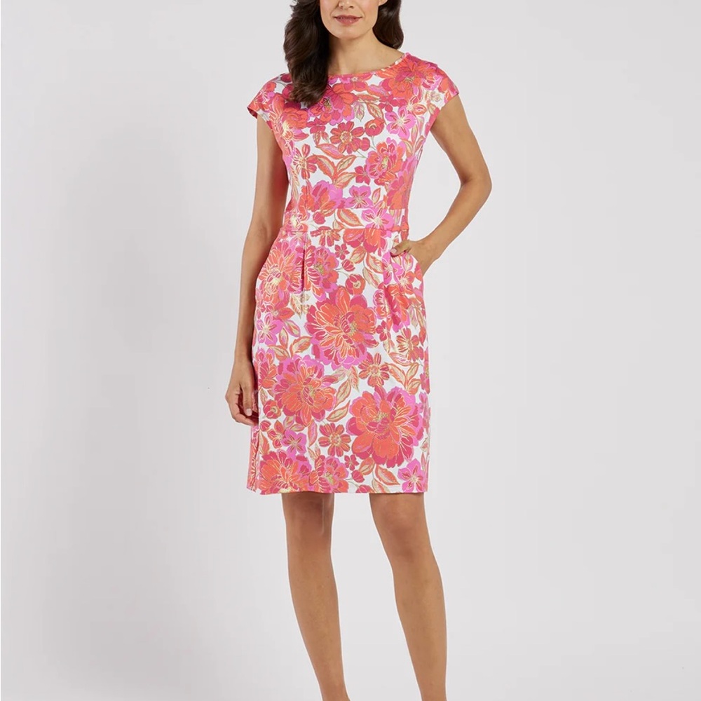 Jude Connally Pink Sheath Dress with Flutter Sleeves